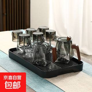 Guanshan teapot, complete set of teapot, complete set of teacups, heat-resistant high borosilicate glass for household tea making, xiaomo pot + guanshan male cup + 6 cups + cup holder + tea tray
