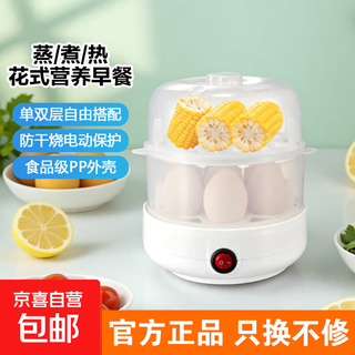 煮蛋器 蒸蛋器 小型多功能迷你电蒸锅单双层早餐神器鸡蛋羹一体机一人用 双层 简约白【送量杯】