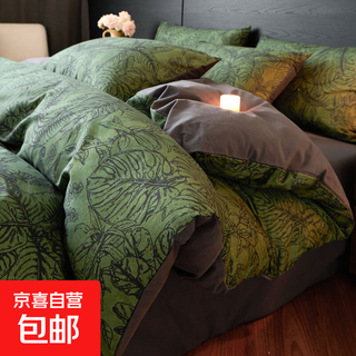 Light luxury retro style pure cotton brushed bed four-piece set autumn and winter thickened cotton quilt cover sheet high-end bedding yeyu-green soft and comfortable bed sheet style 1.8 four-piece set-quilt cover 200x230