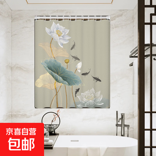 Bathroom curtain 2025 new no-punch installation rental bathroom simple small window anti-light blocking curtain lotus 11 thickened 60cm*100cm no-punch suitable for 42-56 wall width