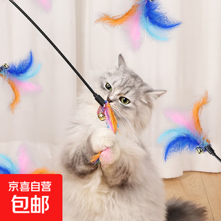 Cat teasing stick to relieve boredom, self-pleasure with bell, kitten bite-resistant, retractable, removable head cat teasing toy, fun outfit, feather bells, 4 pack