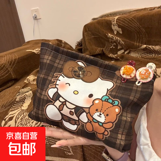 Ins style cartoon portable large capacity cosmetic bag cute clutch bag hellokitty storage bag small retro plaid kitty