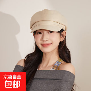 Spring and summer breathable cotton and linen octagonal hat for women, korean style, versatile solid color beret, fashionable retro newsboy hat #1194-beige, one size fits all, can be worn generally (54-59cm)