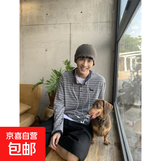 College style striped henley collar sweatshirt men's autumn 2025 new loose lazy long sleeve t-shirt bottoming shirt top striped xl recommended 120-140jin jin equals 0.5 kg