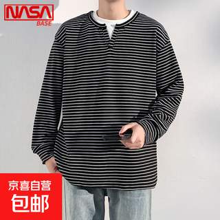 Nasa base fake two-piece sweatshirt autumn and winter long-sleeved t-shirt for men 2025 new american student trendy brand v-neck henry shirt bottoming shirt black m