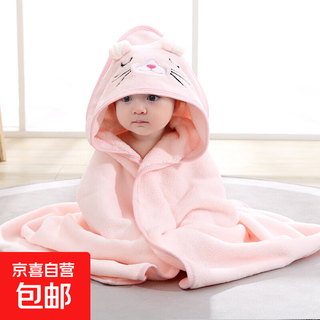 Baby blanket, autumn and winter coral velvet thickened baby products, newborn baby delivery room quilt, dual-use for outings, pink cat 80*80cm