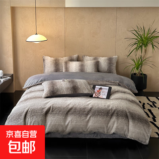 Popular crystal velvet blanket and quilt, simple and light luxury bedding, thickened milk velvet 25 new rabbit fur trendy four-piece set airi-light gray 1.5m bed sheet style four-piece set