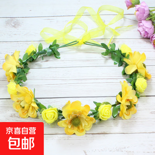 European and american garland headdress, bohemian seaside travel garland hair accessories, bride and children performance headband, yellow
