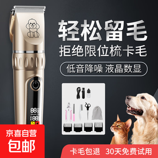 Pet electric clipper, dog shaver, high-power bichon teddy grooming cat bass hair clipper, gold+pin comb+nail cover+flat shear+velvet bag