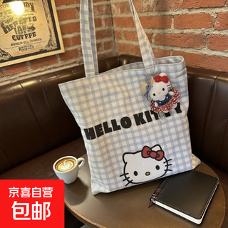 Cute style kitty canvas bag handbag single shoulder crossbody bag summer versatile commuting large capacity new shoulder bag kitty blue (without doll) no zipper