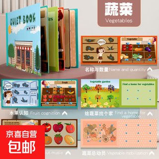 儿童早教 安静粘贴书魔术贴粘贴识字 宝宝贴纸书益智力玩具 书本式款-蔬菜认知