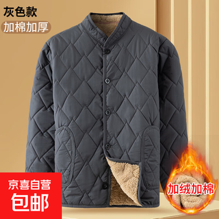 Thickened velvet men's cotton-padded jacket for middle-aged and elderly people in winter, dad's dirty-resistant jacket with inner liner, warm cotton-padded jacket, gray 2xl recommended 120-140jin jin is equal to 0.5 kg