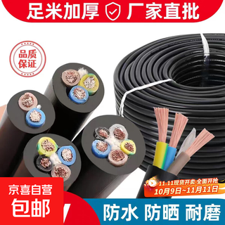 国标电缆线2芯3芯4芯两相三相1.5 2.5 4 610平方防冻铜包铝护套线 国标2芯2.5平方【2500W内适用】 100米
