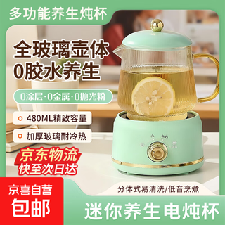 Ten billion subsidies mid-autumn festival gifts new health pot mid-autumn gift box multi-functional mini electric stew cup health pot glass electric cup office brewing tea thermos cup mint green 480ml 1l gift box packaging set
