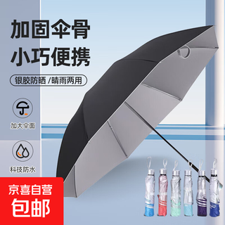 Sunny umbrella for men and women, enlarged and thickened, equivalent to high bone count, reinforced parasol, sun protection, sun umbrella, both rainy and sunny, 7-bone silver glue, manual sun umbrella, random color