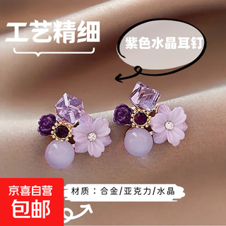 S925 silver needle purple crystal retro flower earrings for women 2023 new niche design noble temperament earrings main picture