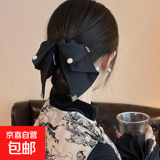 Satin bow clip for women 2025 new style high-end temperament low ponytail clip back of head clip headdress hair clip black retro satin bow clip