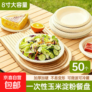 Lushang disposable dinner plate corn starch tray 8-inch round plate eco-friendly and biodegradable dinner party camping cake plate 8-inch corn starch dinner plate (50 pieces)