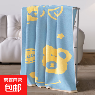 2025 new cotton yarn-dyed jacquard terry bath towel bear head blue and yellow 70x140cm