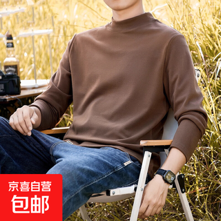 German velvet semi-high collar long-sleeved t-shirt for middle-aged and elderly people, comfortable base layer plus velvet thermal underwear, brushed inner layer, double-sided german velvet, constant temperature, brown xl