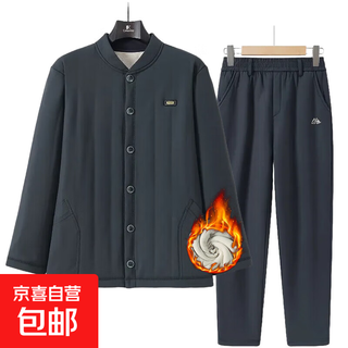 Middle-aged and elderly people plus velvet and thickened base warm cotton suit cardigan dad autumn and winter cold-proof underwear cotton jacket grandpa navy blue 308a 3xl recommended 145-170jin jin equals 0.5 kg