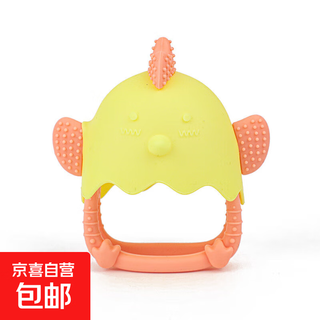 Teething baby food grade silicone latex toothbrush teething stick teething stick teething device anti-eating hand teether pacifier cute chicken yellow and red color matching 1 pack
