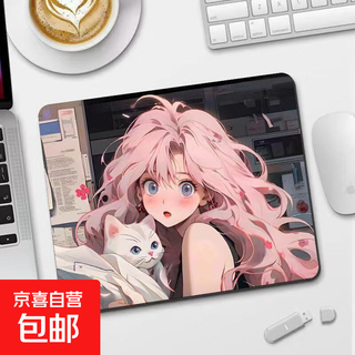 鼠标垫新款小号电脑键盘桌垫办公风景游戏动漫二次元桌垫 无锁边260*210*2mm 【JKS粉发少女】