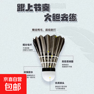 唯胜羽毛球12只装耐打鸭毛黑色比赛防风训练用球室外正品室内外球 【日常训练】天然耐打黑羽 1筒 6只装