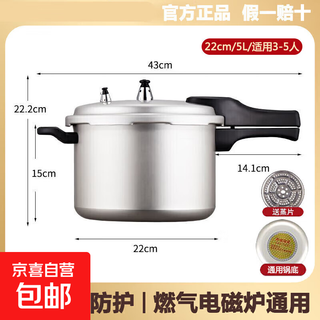 Pressure cooker household gas induction cooker universal pressure cooker mini explosion-proof safety pressure cooker large capacity for 2-4 people + universal style + steaming grid 22cm 5l