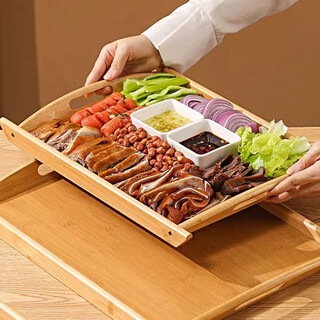 Huangsi tray bamboo wooden rectangular dinner plate for wine and food braised food platter barbecue restaurant display plate for home and commercial use nanzhu portable binaural tray 52*34cm