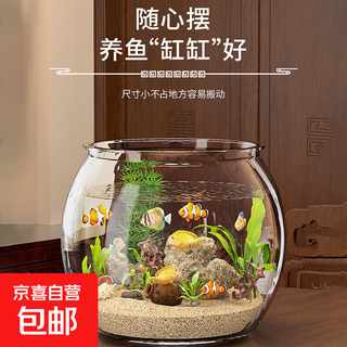 Round household transparent small fish tank desktop 4k ultra-clear desktop fish tank decoration and ornamental one-piece desktop ecological aquarium turtle tank goldfish tank round fish tank small size 12.5*13.5*13.5cm