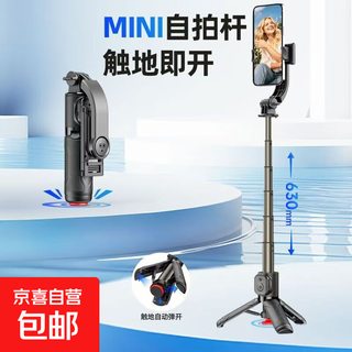 新款自拍杆迷你口袋丢丢杆蓝牙自拍神器防抖可伸缩三脚架手机拍照通用直播支架 黑色双灯版TT21