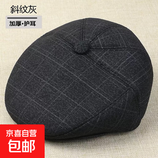 Middle-aged and elderly mink woolen men's autumn and winter outdoor peaked caps with velvet ear protection cotton hats for the elderly, twill gray, thickened ear protection