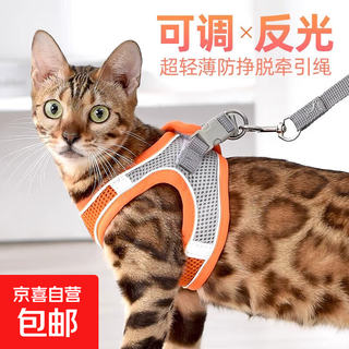 Dog leash, cat leash, harness collar, small and medium-sized dog walking, anti-breakaway, orange gray, orange and blue color matching, leash orange gray color matching, l code