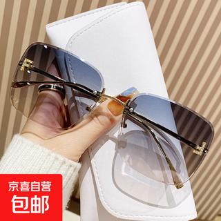 New f letter rimless sunglasses retro square frame sunglasses for women fashion metal european and american style 90267 gray tea