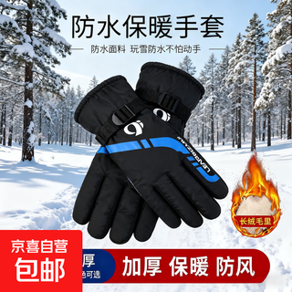 Winter warm gloves, outdoor sports cold-proof gloves, self-driving camping velvet thickened touch screen cotton gloves, blue