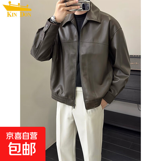 Retro brown soft leather jacket, men's light and mature style, fashionable lapel executive jacket, autumn top, coffee color 3xl (recommended 165-180jin jin equals 0.5kg)