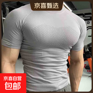 Seamless quick-drying breathable sports fitness short-sleeved t-shirt running training cycling clothing compression tight elastic top for men gray 2xl