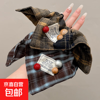 French plaid square scarf hair tie, autumn and winter square large intestine hair tie for women, high elasticity, no damage to hair, durable rubber band headband 4# popular 2 pieces