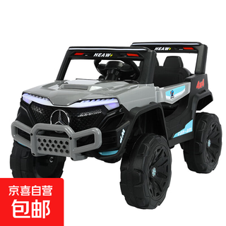 Stroller, children's electric car, four-wheel dual-drive car, male and female child, with remote control toy car, baby can sit in it, benz, gray dual-electric dual-drive + swing