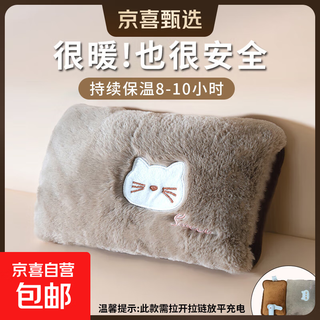 Rechargeable hot water bottle, electric water bottle hand warmer, explosion-proof baby warmer, national standard cute hot water bottle, palace warmer and waist warmer bag, mini quilt warmer, automatic power-off electric warmer, thick plush velvet, removable and washable/khaki brown