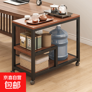 Tea table side cabinet solid wood removable boiling water tea table small apartment storage small tea table sofa side table tea cabinet high density thickened board 60*40 black grain color + gold frame