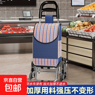 Portable folding supermarket grocery shopping cart for the elderly, new household trolley, upgraded trolley, storage trolley, plastic climbing wheels, reinforced base, blue bag