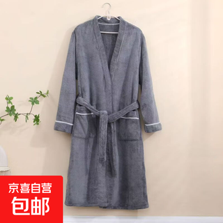 Thickened coral velvet terry bathrobe for men and women, couple bathrobe for all seasons, thickened warm bathrobe, gray, one size