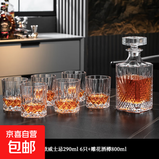 Whiskey glass, foreign wine glass, crystal glass, creative classical household beer, high-end high-end wine set, roman style 290ml 6 pieces + wine bottle