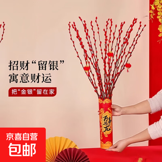 Yinliu real flowers, fresh branches and dried flower ornaments, indoor hydroponic green plants, new year's red blessing buckets to attract wealth and new year's eve flower pots, yinliu chinese red, about 45cm, 10 pieces (limited special offer)