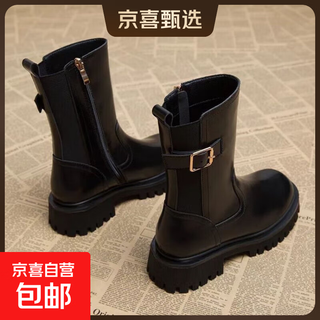 Thick-soled martin boots for women 2025 autumn and winter new chelsea chimney boots european goods versatile short boots foreign style small ankle boots black (thin velvet) 37