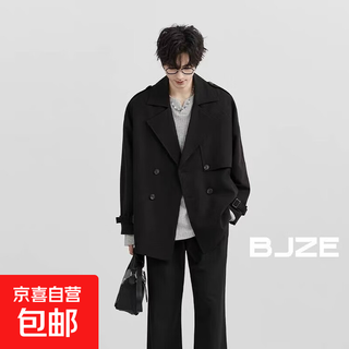 Short trench coat for men 2025 spring and autumn new british style commuter casual jacket for men black xl