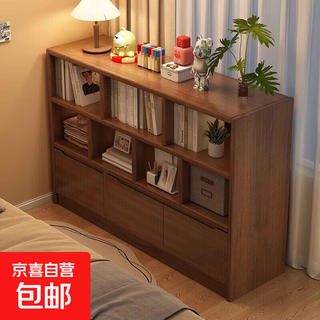 2025 new style bookshelf and storage cabinet integrated wall-mounted living room bay window low cabinet bedside storage grid cabinet furniture magnetic cabinet door large cedar walnut color 100cm