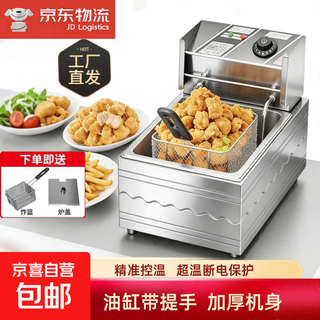 Single and double cylinder electric fryer commercial fryer electric fryer large capacity fryer fried skewers pot snack equipment stall upgrade 10l flagship/over-temperature protection/timing (with frying basket + lid 28cm